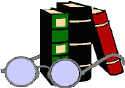 books and round lens glasses